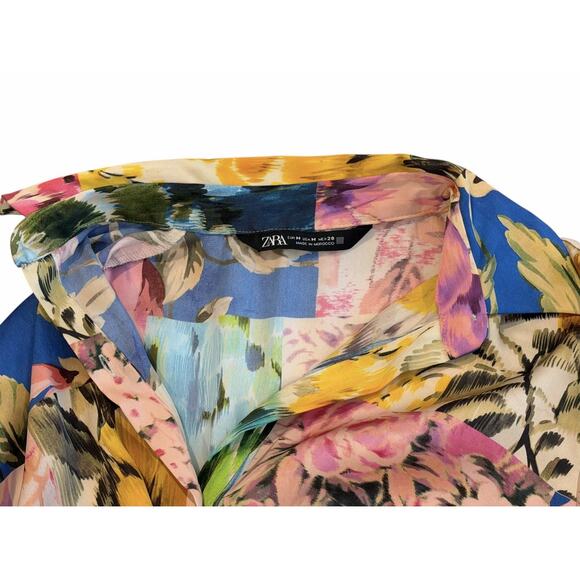 Zara Multicolor Topical Floral Satin Romper Women’s M Colorful Vacation - Picture 8 of 12